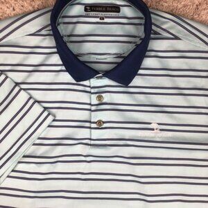Pebble Beach Dry-Luxe Performance Polo Shirt Large Short Sleeve Blue Striped